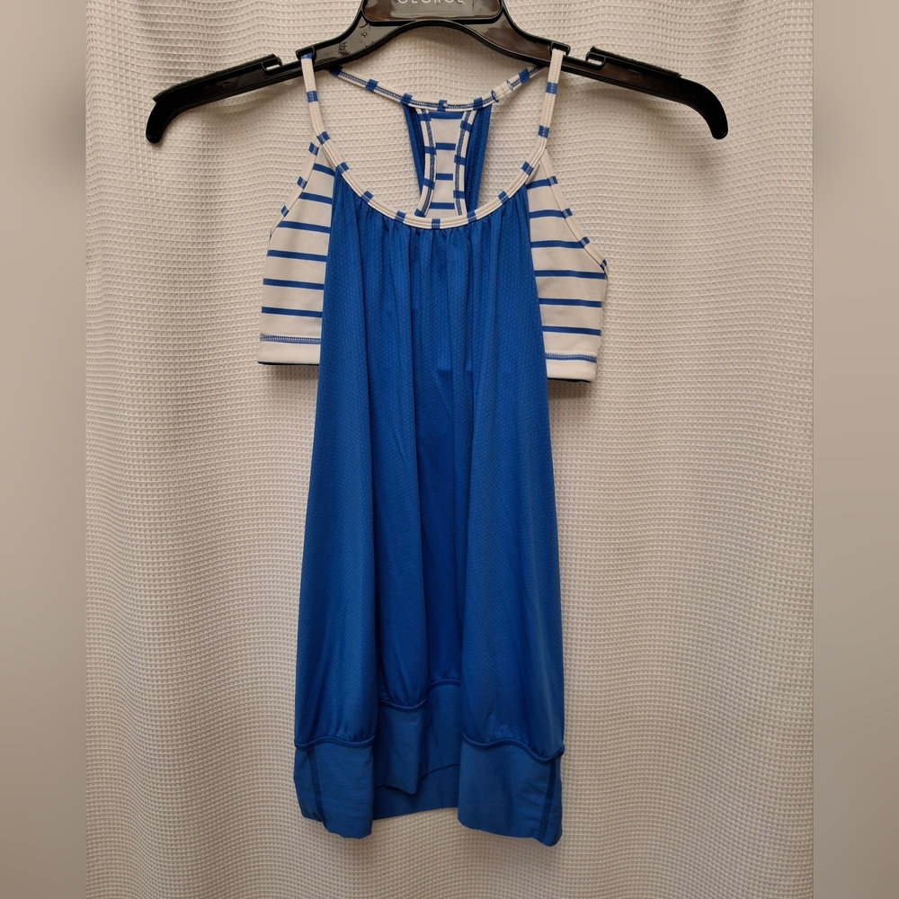 lululemon athletica Blue and White Striped Racerback Tank